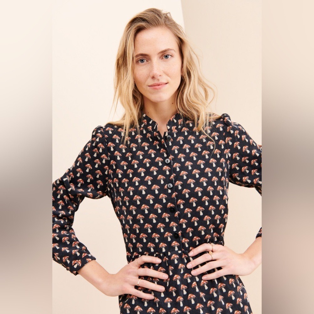 Louche Women's 4 Macha Mushroom Midi Dress Cottagecore Bohemian Earthy - Picture 3 of 9